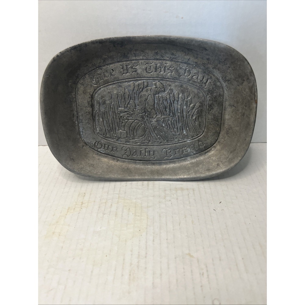 Vintage "Give Us This Day Our Daily Bread" Leonard Duratale Pewter Bread Tray